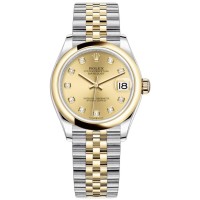 Rolex Datejust 31 Stainless Steel and Yellow Gold Champagne Diamond Dial Women's Replica Watch M278243-0026