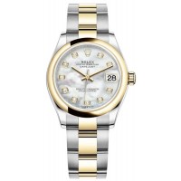 Rolex Datejust 31 Stainless Steel and Yellow Gold White Mother-of-Pearl Diamond Dial Women's Replica Watch M278243-0027