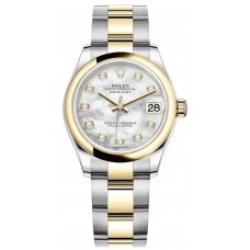 Rolex Datejust 31 Stainless Steel and Yellow Gold White Mother-of-Pearl Diamond Dial Women's Replica Watch M278243-0027