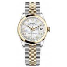 Rolex Datejust 31 Stainless Steel and Yellow Gold White Mother-of-Pearl Diamond Dial Women's Replica Watch M278243-0028