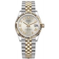 Rolex Datejust 31 Stainless Steel and Yellow Gold Silver Pave Roman Dial Women's Replica Watch M278273-0004