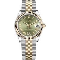 Rolex Datejust 31 Stainless Steel and Yellow Gold Olive Green Pave Roman Dial Women's Replica Watch M278273-0016