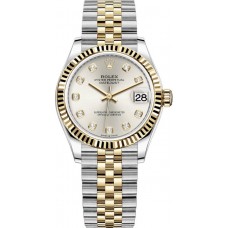 Rolex Datejust 31 Stainless Steel and Yellow Gold Silver Diamond Dial Women's Replica Watch M278273-0020