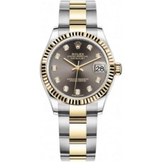 Rolex Datejust 31 Stainless Steel and Yellow Gold Dark Grey Diamond Dial Women's Replica Watch M278273-0021