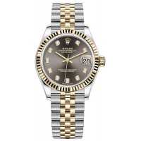 Rolex Datejust 31 Stainless Steel and Yellow Gold Dark Grey Diamond Dial Women's Replica Watch M278273-0022