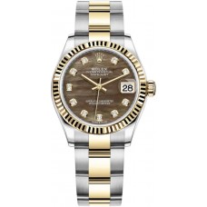 Rolex Datejust 31 Stainless Steel and Yellow Gold Black Mother-of-Pearl Diamond Dial Women's Replica Watch m278273-0023