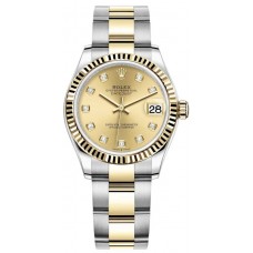 Rolex Datejust 31 Stainless Steel and Yellow Gold Champagne Diamond Dial Women's Replica Watch M278273-0025