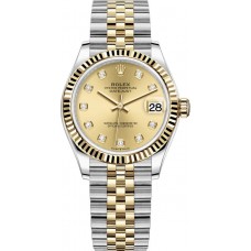 Rolex Datejust 31 Stainless Steel and Yellow Gold Champagne Diamond Dial Women's Replica Watch M278273-0026