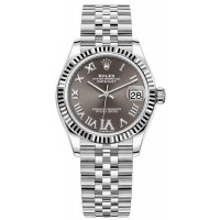 Rolex Datejust 31 Stainless Steel and White Gold Dark Grey Roman Diamond Dial Women's Replica Watch M278274-0028