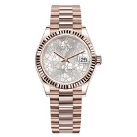 Rolex Datejust 31 Everose Gold Silver Floral-Motif Diamond Dial Women's Replica Watch M278275-0045