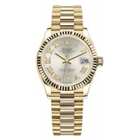 Rolex Datejust 31 Yellow Gold Silver Pave Roman Diamond Dial Women's Replica Watch M278278-0028