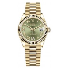 Rolex Datejust 31 Yellow Gold Olive Green Pave Roman Diamond Dial Women's Replica Watch M278278-0030