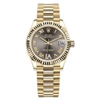 Rolex Datejust 31 Yellow Gold Dark Grey Pave Roman Diamond Dial Women's Replica Watch M278278-0032