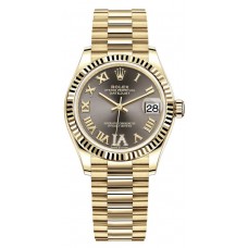 Rolex Datejust 31 Yellow Gold Dark Grey Pave Roman Diamond Dial Women's Replica Watch M278278-0032