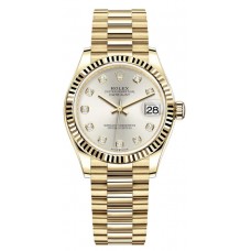 Rolex Datejust 31 Yellow Gold Silver Diamond Dial Women's Replica Watch M278278-0034