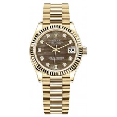 Rolex Datejust 31 Yellow Gold Black Mother-of-Pearl Diamond Dial Women's Replica Watch M278278-0038