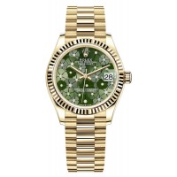 Rolex Datejust 31 Yellow Gold Olive Green Floral-Motif Diamond Dial Women's Replica Watch M278278-0046