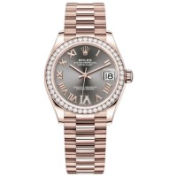 Rolex Datejust 31 Everose Gold Slate Diamond Pave Roman Dial Diamond Bezel Women's Replica Watch M278285RBR-0027