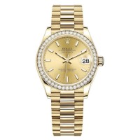 Rolex Datejust 31 Yellow Gold Champagne Dial Diamond Bezel Women's Replica Watch M278288RBR-0022