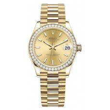 Rolex Datejust 31 Yellow Gold Champagne Dial Diamond Bezel Women's Replica Watch M278288RBR-0022