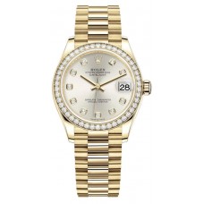 Rolex Datejust 31 Yellow Gold Silver Diamond Dial Diamond Bezel Women's Replica Watch M278288RBR-0028