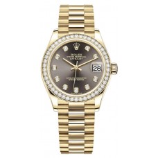 Rolex Datejust 31 Yellow Gold Dark Grey Diamond Dial Diamond Bezel Women's Replica Watch M278288RBR-0030