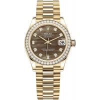 Rolex Datejust 31 Yellow Gold Black Mother-of-Pearl Diamond Dial Diamond Bezel Women's Replica Watch M278288RBR-0032