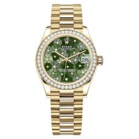 Rolex Datejust 31 Yellow Gold Olive Green Floral-Motif Diamond Dial Diamond Bezel Women's Replica Watch M278288RBR-0038