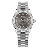 Rolex Datejust 31 White Gold Dark Grey Diamond Pave Roman Dial Diamond Bezel Women's Replica Watch M278289RBR-0020