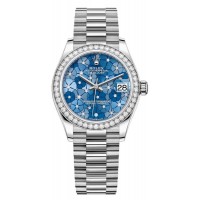 Rolex Datejust 31 White Gold Azzuro-Blue Floral-Motif Diamond Dial Women's Replica Watch M278289RBR-0025