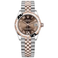 Rolex Datejust 31 Stainless Steel and Rose Gold Chocolate Pave Roman Dial Domed Diamond Bezel Women's Replica Watch M278341RBR-0004