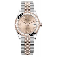 Rolex Datejust 31 Stainless Steel and Rose Gold Rose Roman Dial Domed Diamond Bezel Women's Replica Watch M278341RBR-0006