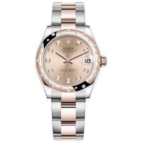 Rolex Datejust 31 Stainless Steel and Rose Gold Rose Diamond Dial Domed Diamond Bezel Women's Replica Watch M278341RBR-0023