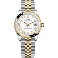 Rolex Datejust 31 Stainless Steel and Yellow Gold White Roman Dial Domed Diamond Bezel Women's Replica Watch m278343rbr-0002