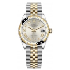 Rolex Datejust 31 Stainless Steel and Yellow Gold Silver Pave Roman Dial Domed Diamond Bezel Women's Replica Watch M278343RBR-0004