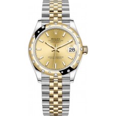 Rolex Datejust 31 Stainless Steel and Yellow Gold Champagne Dial Domed Diamond Bezel Women's Replica Watch M278343RBR-0014