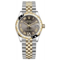 Rolex Datejust 31 Stainless Steel and Yellow Gold Dark Grey Pave Roman Dial Domed Diamond Bezel Women's Replica Watch M278343RBR-0018