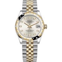 Rolex Datejust 31 Stainless Steel and Yellow Gold Silver Diamond Dial Domed Diamond Bezel Women's Replica Watch M278343RBR-0020