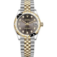 Rolex Datejust 31 Stainless Steel and Yellow Gold Dark Grey Diamond Dial Domed Diamond Bezel Women's Replica Watch M278343RBR-0022