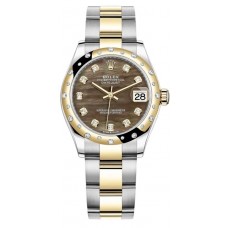 Rolex Datejust 31 Stainless Steel and Yellow Gold Black Mother of Pearl Diamond Dial Domed Diamond Bezel Women's Replica Watch M278343RBR-0023