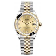 Rolex Datejust 31 Stainless Steel and Yellow Gold Champagne Diamond Dial Domed Diamond Bezel Women's Replica Watch M278343RBR-0026