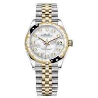 Rolex Datejust 31 Stainless Steel and Yellow Gold Mother of Pearl Diamond Dial Domed Diamond Bezel Women's Replica Watch M278343RBR-0028