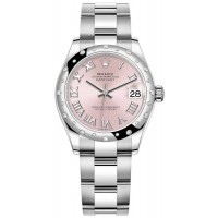 Rolex Datejust 31 Stainless Steel and White Gold Pink Roman Dial Domed Diamond Bezel Women's Replica Watch M278344RBR-0021