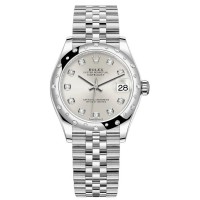 Rolex Datejust 31 Stainless Steel and White Gold Silver Diamond Dial Domed Diamond Bezel Women's Replica Watch M278344RBR-0032