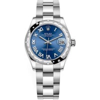 Rolex Datejust 31 Stainless Steel and White Gold Blue Roman Dial Domed Diamond Bezel Women's Replica Watch M278344rbr-0035