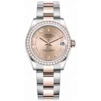 Rolex Datejust 31 Stainless Steel and Rose Gold Rose Roman Dial Diamond Bezel Women's Replica Watch M278381RBR-0001