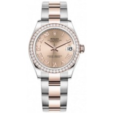 Rolex Datejust 31 Stainless Steel and Rose Gold Rose Roman Dial Diamond Bezel Women's Replica Watch M278381RBR-0001