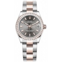 Rolex Datejust 31 Stainless Steel and Rose Gold Slate Dial Diamond Bezel Women's Replica Watch M278381RBR-0017