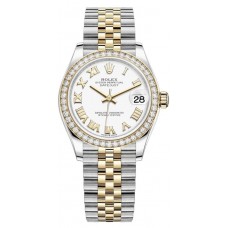 Rolex Datejust 31 Stainless Steel and Yellow Gold White Roman Dial Diamond Bezel Women's Replica Watch M278383RBR-0002