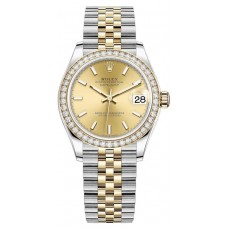 Rolex Datejust 31 Stainless Steel and Yellow Gold Champagne Dial Diamond Bezel Women's Replica Watch M278383RBR-0014